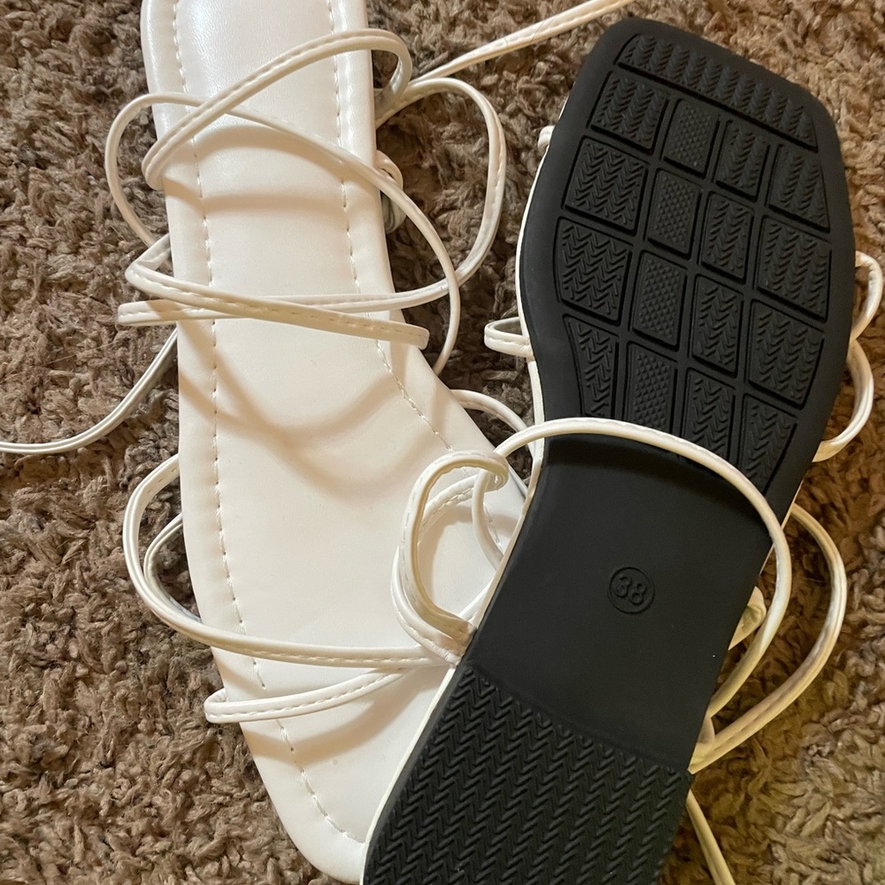White laced up sandals size 38 shein